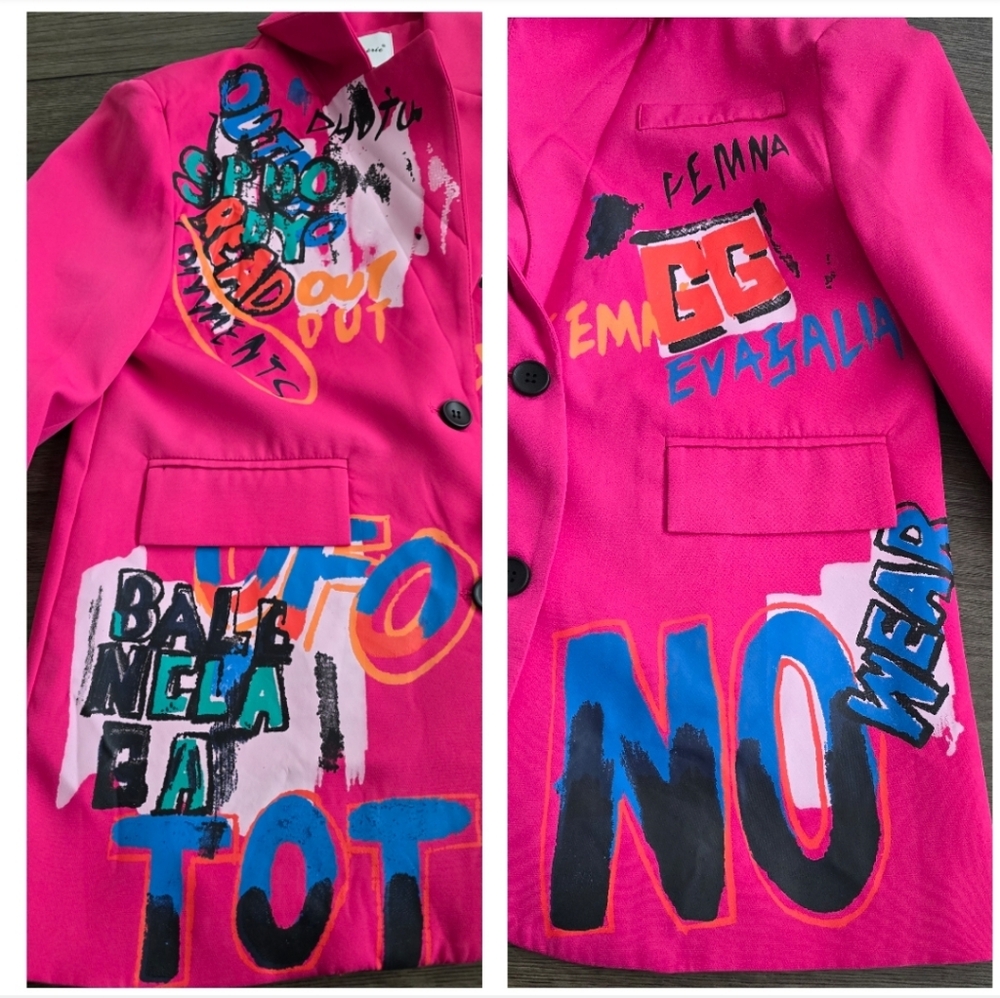Ma Chérie Virbart Pink Graffiti Blazer, Size M - Picture 8 of 16
